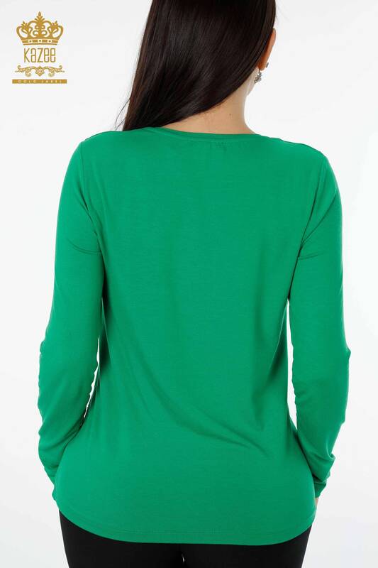 Wholesale Women's Blouse Patterned Green - 79003 | KAZEE