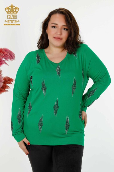 Wholesale Women's Blouse Patterned Green - 79043 | KAZEE 