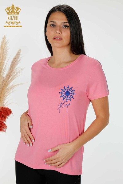 Wholesale Women's Blouse Patterned Pink - 78925 | KAZEE - Thumbnail