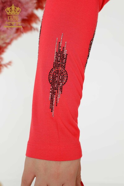 Wholesale Women's Blouse Patterned Pomegranate Blossom - 79043 | KAZEE - 5