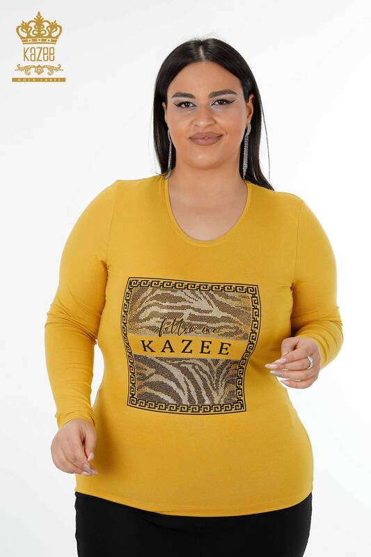 Wholesale Women's Blouse Patterned Saffron - 78997 | KAZEE