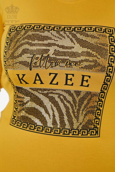 Wholesale Women's Blouse Patterned Saffron - 78997 | KAZEE - Thumbnail