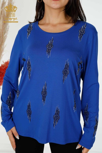 Wholesale Women's Blouse Patterned Saks - 79043 | KAZEE - 2