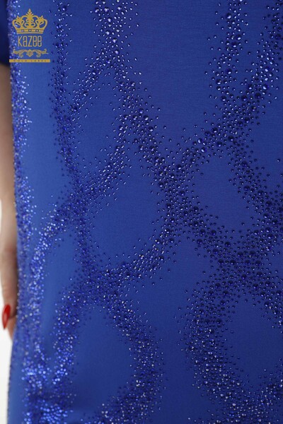 Wholesale Women's Blouse - Patterned - Short Sleeve - Dark Blue - 79070 | KAZEE - Thumbnail