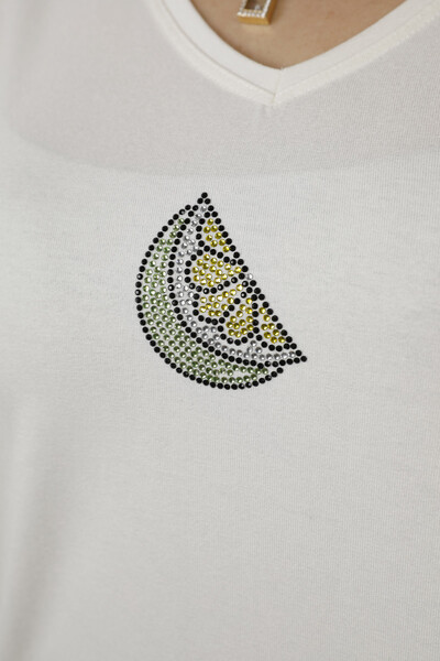 Wholesale Women's Blouse Patterned Stone Embroidered V Neck Long Sleeve - 77934 | KAZEE - Thumbnail