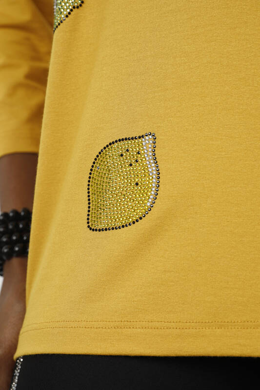 Wholesale Women's Blouse Patterned Stone Embroidered V Neck Long Sleeve - 77934 | KAZEE