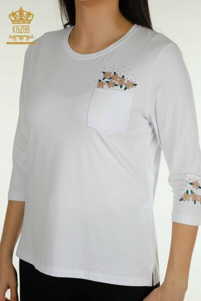 Wholesale Women's Blouse with Pocket Detail White - 79477 | KAZEE - Thumbnail