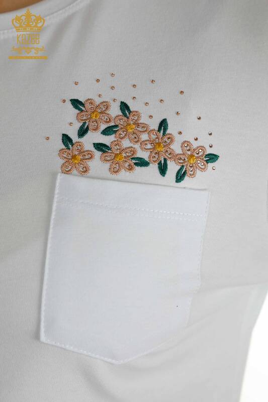 Wholesale Women's Blouse with Pocket Detail White - 79477 | KAZEE