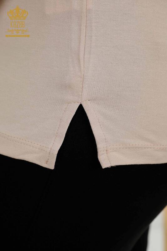 Wholesale Women's Blouse - Pocket Short Sleeve Beige - 79234 | KAZEE