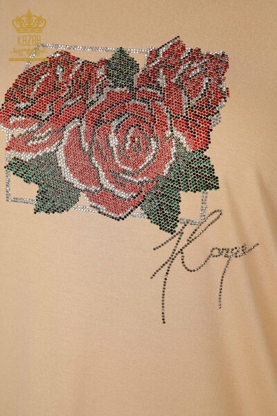 Wholesale Women's Blouse Rose Patterned Beige - 78951 | KAZEE - Thumbnail