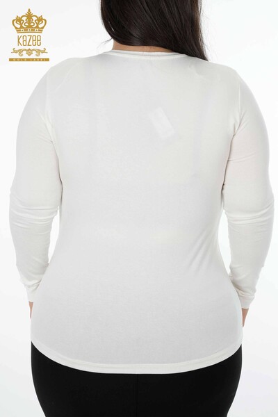 Wholesale Women's Blouse Rose Patterned Crew Neck Stone Embroidered - 79004 | KAZEE - 10