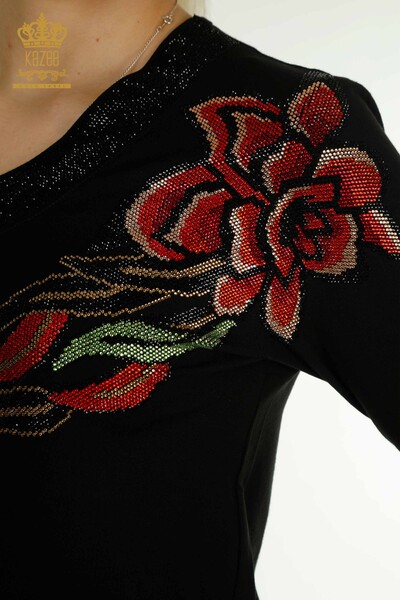 Wholesale Women's Blouse Rose Pattern Black - 79378 | KAZEE - Thumbnail