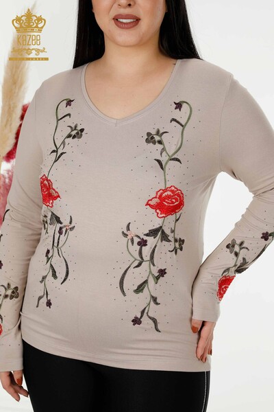 Wholesale Women's Blouse Rose Patterned Mink - 79044 | KAZEE - Thumbnail