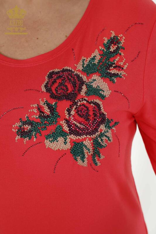 Wholesale Women's Blouse - Rose Pattern - Pomegranate Flower - 79046 | KAZEE