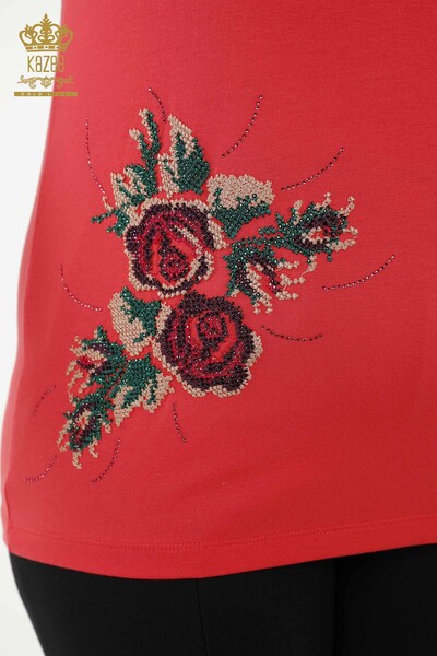 Wholesale Women's Blouse - Rose Pattern - Pomegranate Flower - 79046 | KAZEE - Thumbnail