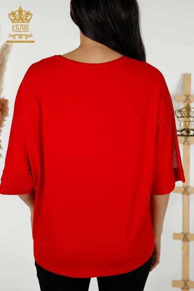 Wholesale Women's Blouse - Rose Pattern - Red - 79095 | KAZEE - Thumbnail