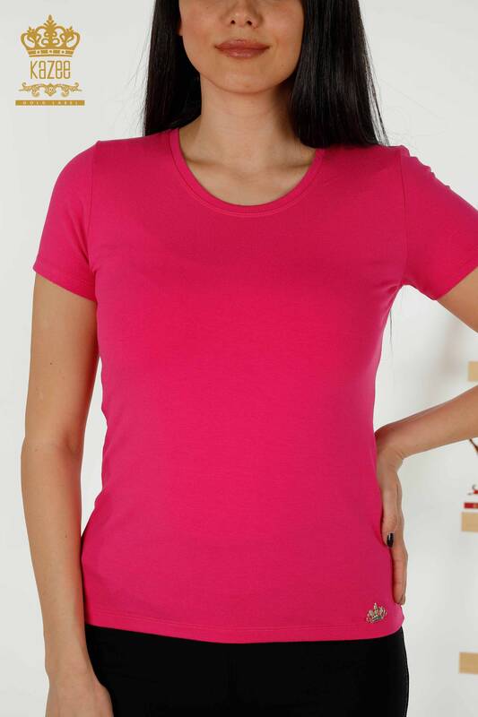 Wholesale Women's Blouse - Short Sleeve - Basic - Fuchsia - 79287 | KAZEE