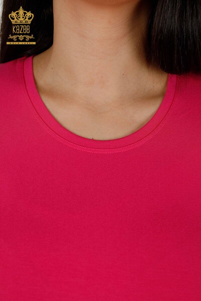 Wholesale Women's Blouse - Short Sleeve - Basic - Fuchsia - 79287 | KAZEE - Thumbnail