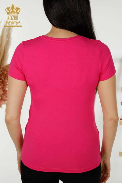 Wholesale Women's Blouse - Short Sleeve - Basic - Fuchsia - 79287 | KAZEE - Thumbnail
