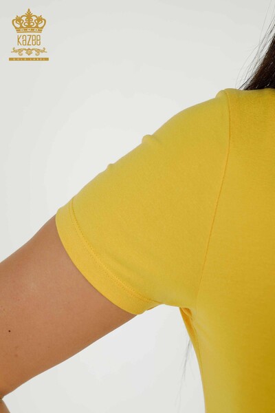 Wholesale Women's Blouse - Short Sleeve - Basic - Yellow - 79287 | KAZEE - Thumbnail