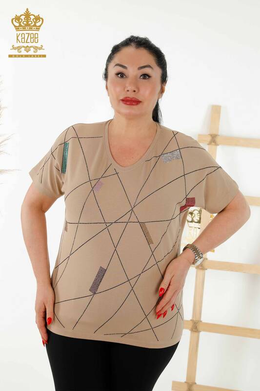 Wholesale Women's Blouse - Short Sleeve - Beige - 79288 | KAZEE