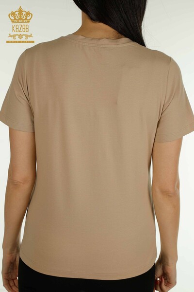 Wholesale Women's Blouse Short Sleeve Beige - 79561 | KAZEE - Thumbnail