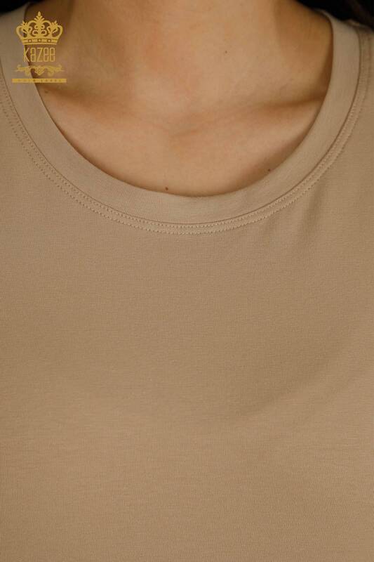 Wholesale Women's Blouse Short Sleeve Beige - 79563 | KAZEE