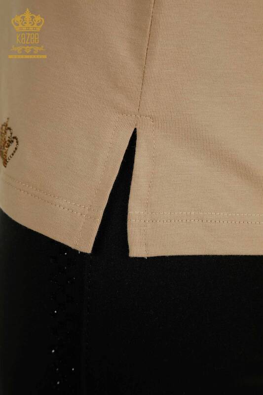 Wholesale Women's Blouse Short Sleeve Beige - 79563 | KAZEE