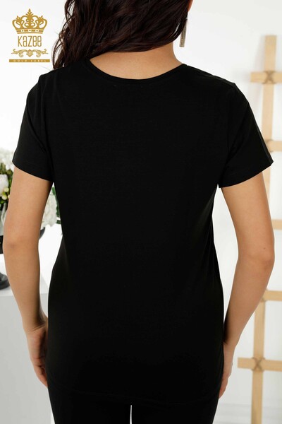 Wholesale Women's Blouse Short Sleeve Black - 79178 | KAZEE - Thumbnail