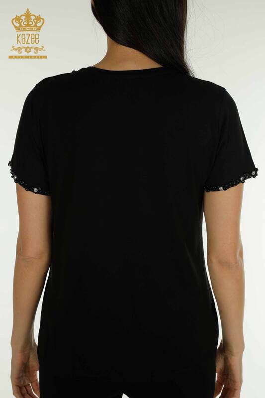 Wholesale Women's Blouse Short Sleeve Black - 79197 | KAZEE