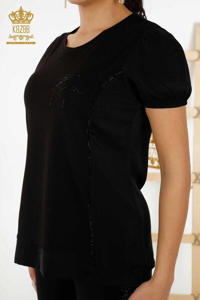 Wholesale Women's Blouse Short Sleeve Black - 79226 | KAZEE - Thumbnail
