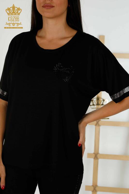 Wholesale Women's Blouse - Short Sleeve - Black - 79236 | KAZEE
