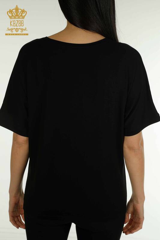 Wholesale Women's Blouse Short Sleeve Black - 79317 | KAZEE