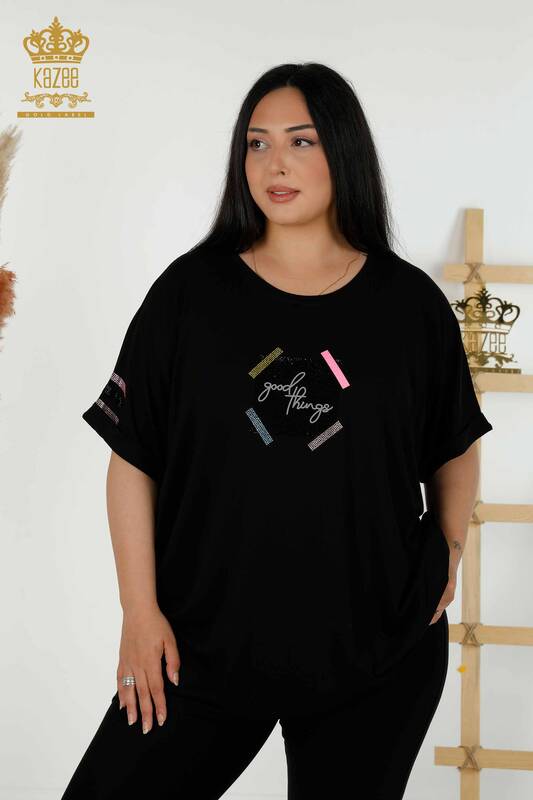 Wholesale Women's Blouse - Short Sleeve - Black - 79323 | KAZEE