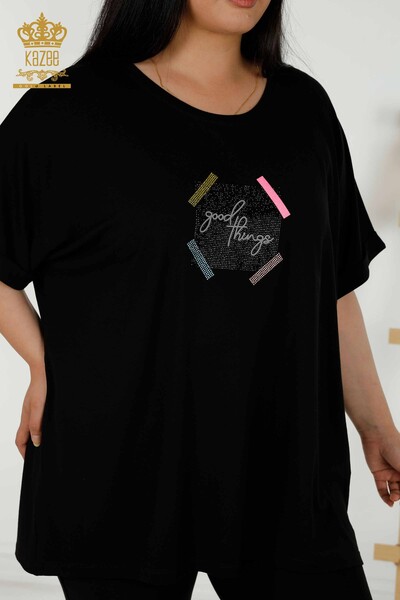 Wholesale Women's Blouse - Short Sleeve - Black - 79323 | KAZEE - Thumbnail