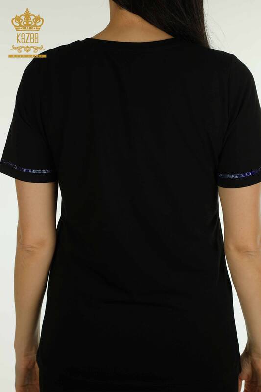 Wholesale Women's Blouse Short Sleeve Black - 79511 | KAZEE