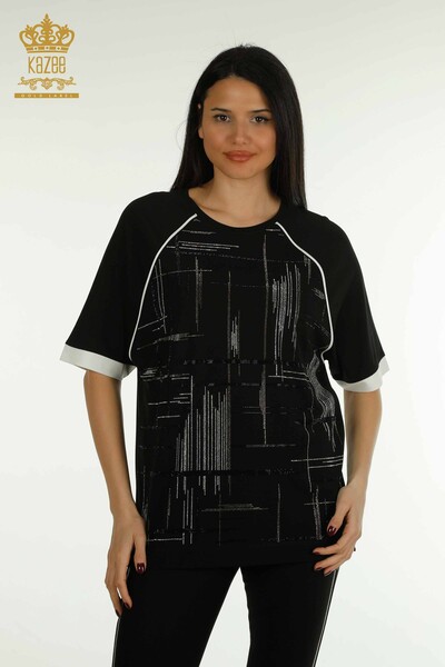 Kazee - Wholesale Women's Blouse Short Sleeve Black - 79512 | KAZEE