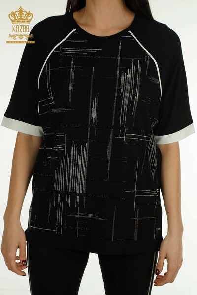Wholesale Women's Blouse Short Sleeve Black - 79512 | KAZEE - Thumbnail