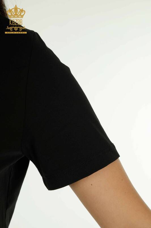 Wholesale Women's Blouse Short Sleeve Black - 79563 | KAZEE