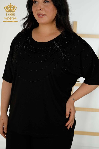 Kazee - Wholesale Women's Blouse - Short Sleeve - Black Ecru - 79334 | KAZEE (1)