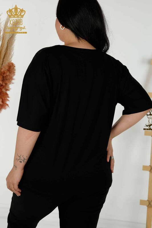Wholesale Women's Blouse - Short Sleeve - Black Ecru - 79334 | KAZEE