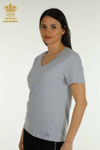 Kazee - Wholesale Women's Blouse Short Sleeve Blue - 79561 | KAZEE