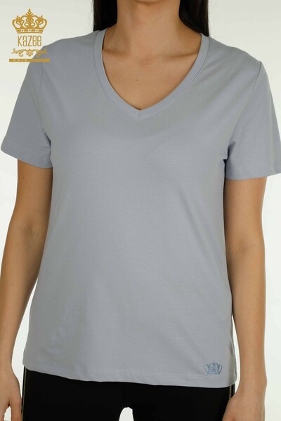 Wholesale Women's Blouse Short Sleeve Blue - 79561 | KAZEE - Thumbnail