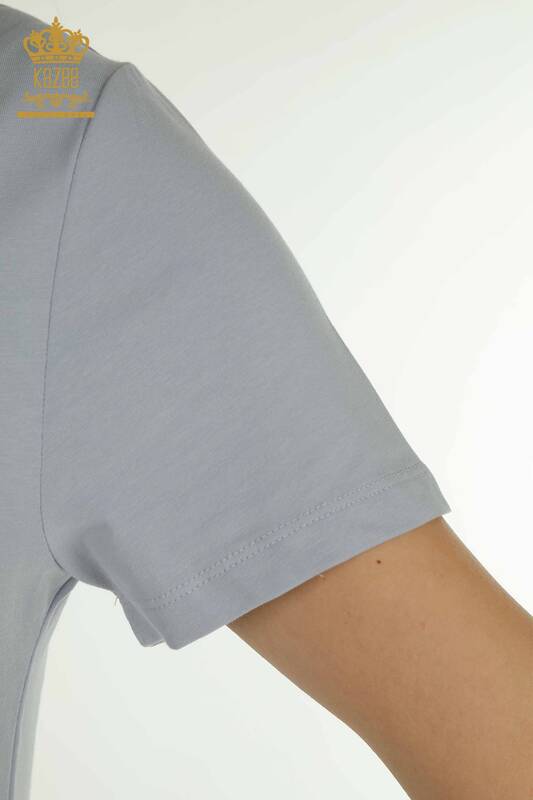 Wholesale Women's Blouse Short Sleeve Blue - 79561 | KAZEE
