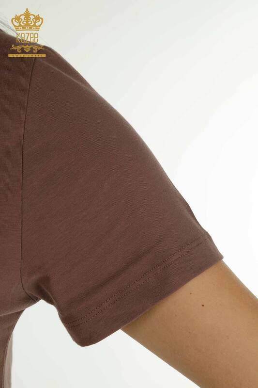 Wholesale Women's Blouse Short Sleeve Brown - 79561 | KAZEE