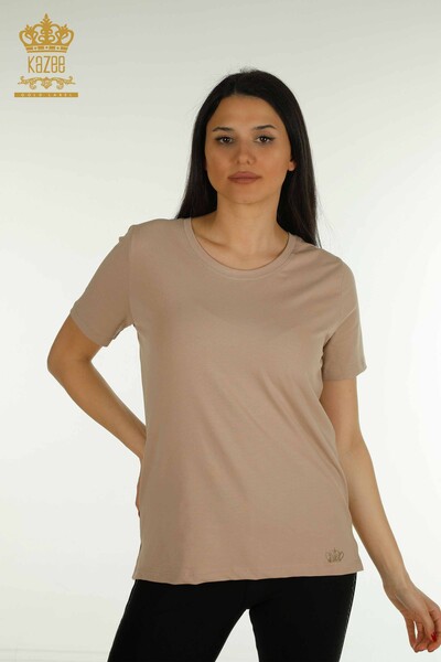 Wholesale Women's Blouse Short Sleeve Dark Beige - 79563 | KAZEE - Thumbnail