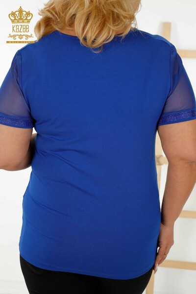 Wholesale Women's Blouse Short Sleeve Dark Blue - 79104 | KAZEE - Thumbnail