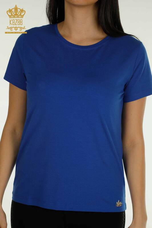 Wholesale Women's Blouse Short Sleeve Dark Blue - 79178 | KAZEE