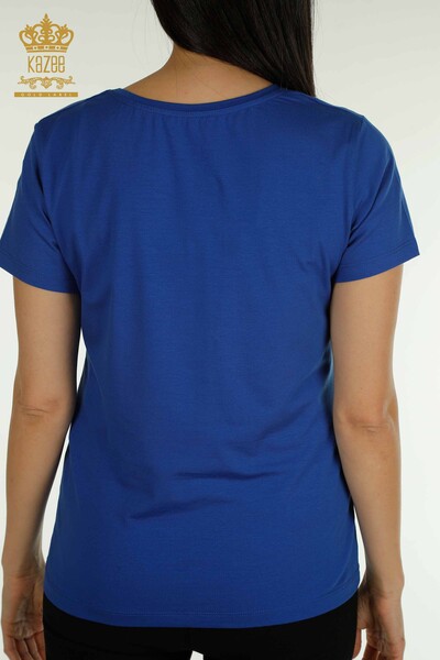 Wholesale Women's Blouse Short Sleeve Dark Blue - 79178 | KAZEE - Thumbnail