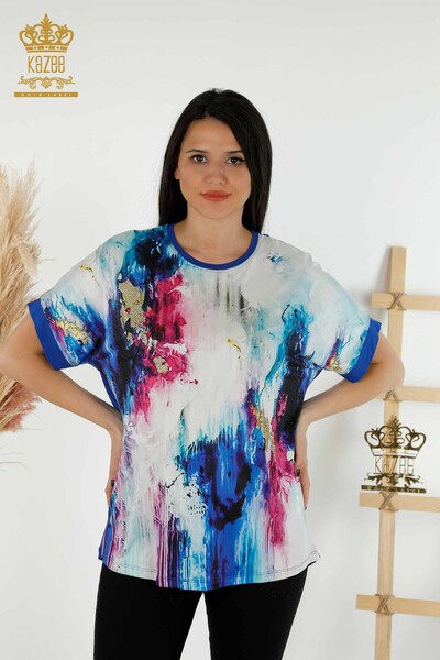 Wholesale Women's Blouse Short Sleeve Digital - 12087 | KAZEE - Thumbnail